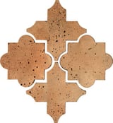 Available in all colors (shown in Cafe Olay) 5x5 and 5x5 Arabesque 8C Field Travertine