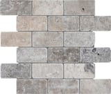 Silver Ash 2x4 Brick Mosaic Tumbled